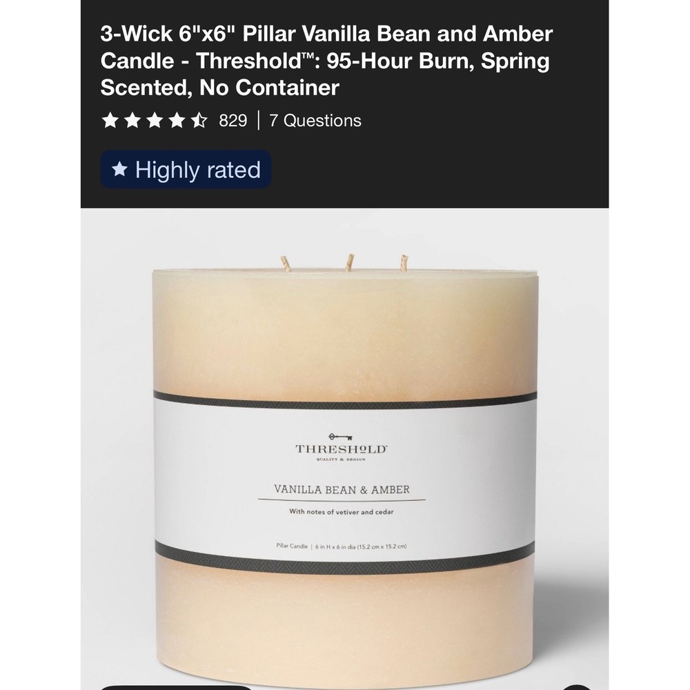 Threshold Vanilla Pumpkin 3-Wick Pillar Candle 6x6 Large Cream Decor 95hr - Picture 4 of 6